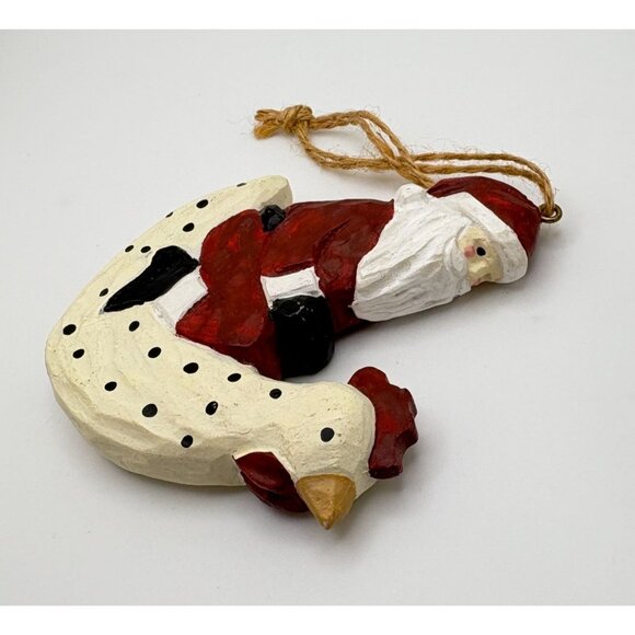 Vintage Santa Riding Chicken Christmas Tree Ornament Folk Art Carved Style - Picture 6 of 8